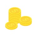 Golden stack coins set. Flat gold isometric icon. Economy, finance, money concept.